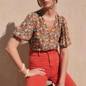 Sezane Paula Blouse in sunflowers floral
